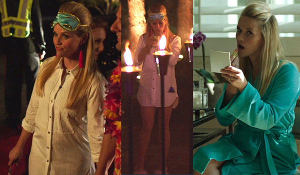 Big Little Lies Madeline trivia night Audrey Hepburn look and teal robe