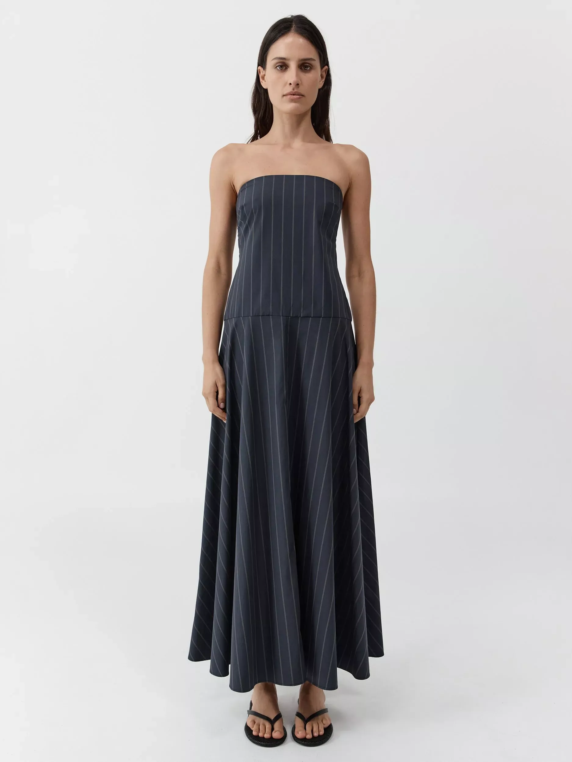 St. Agni Strapless Rouleau Maxi Dress, Navy