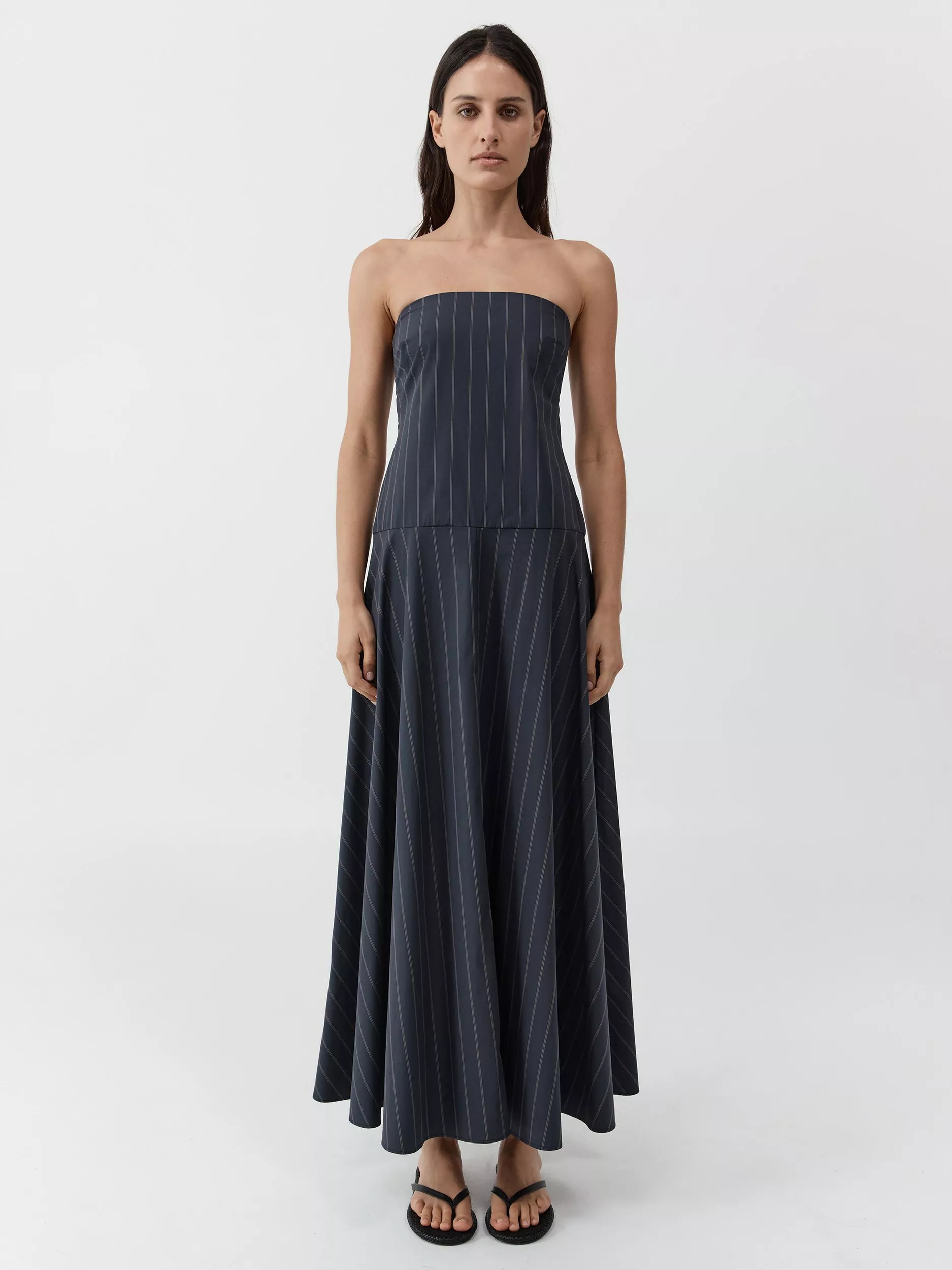 St. Agni Strapless Rouleau Maxi Dress, Navy
