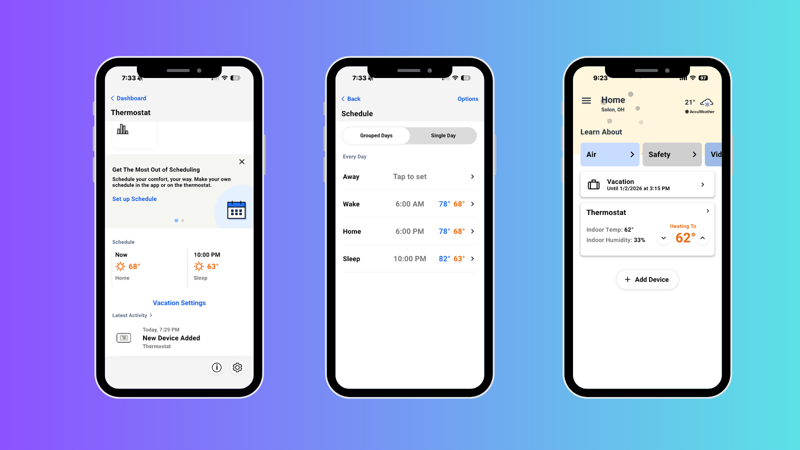Honeywell Home X2S Smart Thermostat First Alert app screenshots