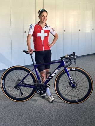 Kathrin Fuhrer of Switzerland with a purple Canyon bike