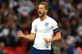 Harry Kane celebrates scoring England's fifth goal