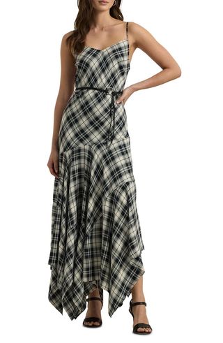 Plaid Belted Herringbone Dress