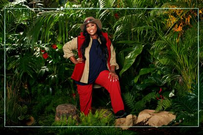 Nella Rose in a jungle wearing the I'm A Celeb uniform