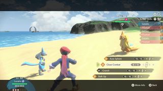 Trainer battles Pokemon with Lucario
