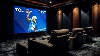 TCL QM89 TV in room with home theater seating