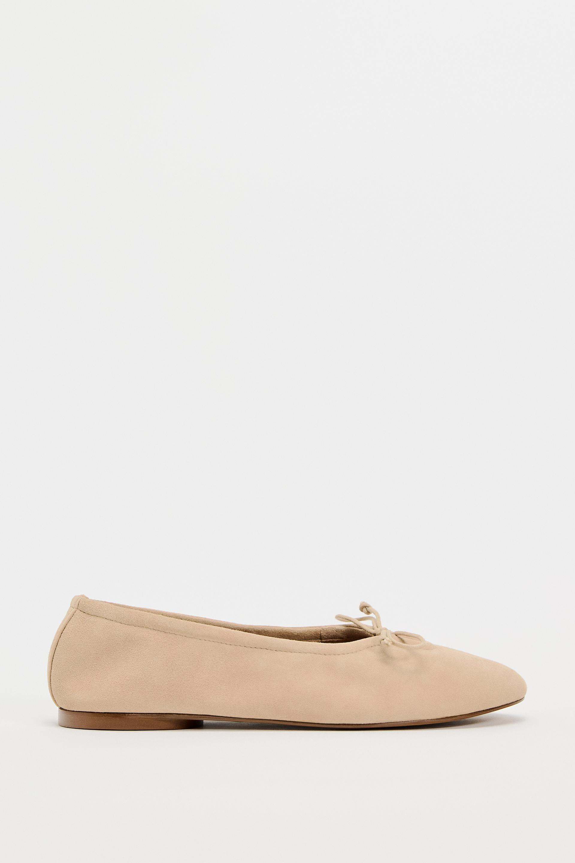 Faux Suede Ballet Flats With Bow