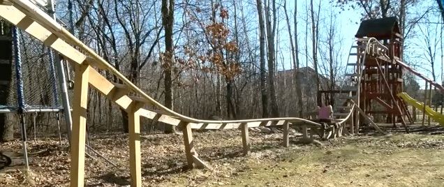 A backyard roller coaster built by two teenagers.