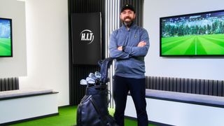 Rick Shiels in his H.I.T Golf channel studio after reaching 250,000 subscribers in under a year since the channel's first video