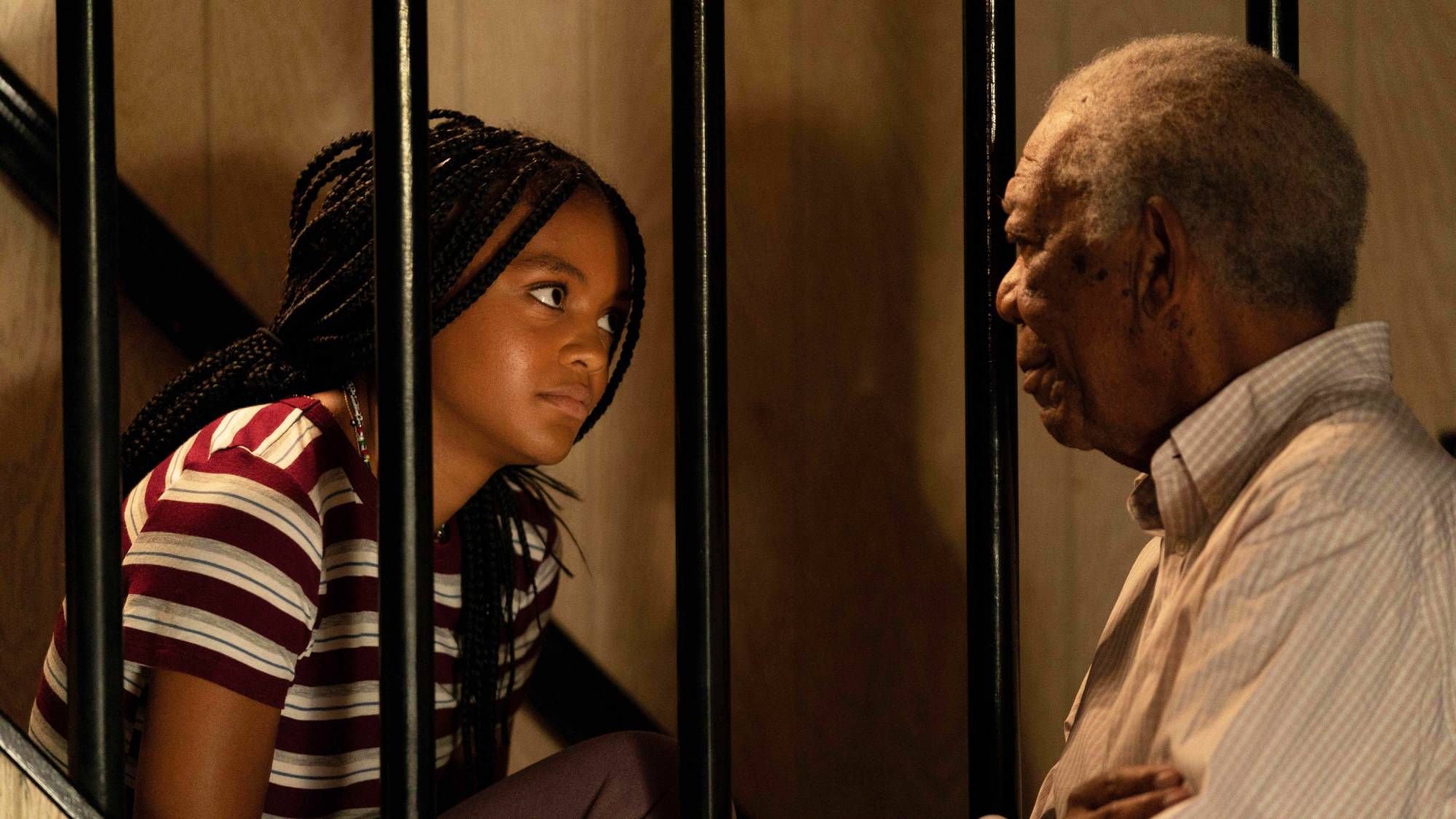 Morgan Freeman as Daniel and Celeste O'Connor as Ryan in "A Good Person" (2023)
