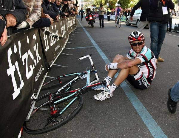 Daniele Colli (Ceramica Flaminia) following his crash in the stage four finale.
