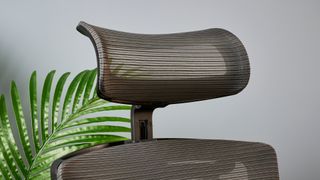 A photo of the Autonomous ErgoChair Pro against a blue-gray wall in an office.