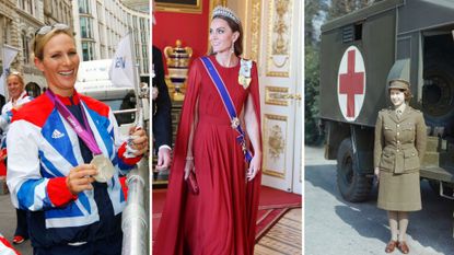 L-R: Zara Tindall, Kate Middleton, Queen Elizabeth II