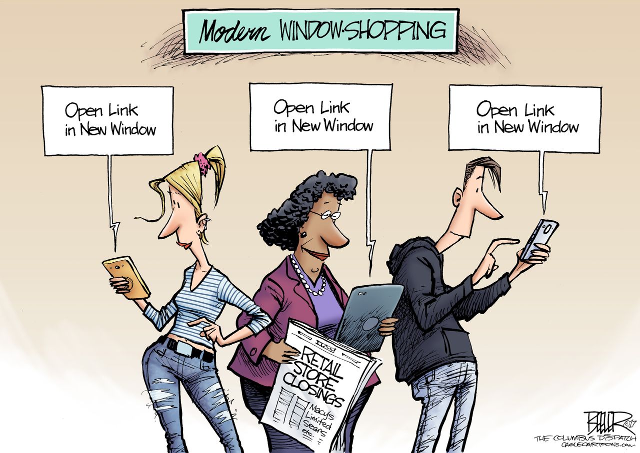 Editorial Cartoon Modern Window Shopping