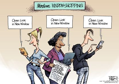 Editorial Cartoon Modern Window Shopping