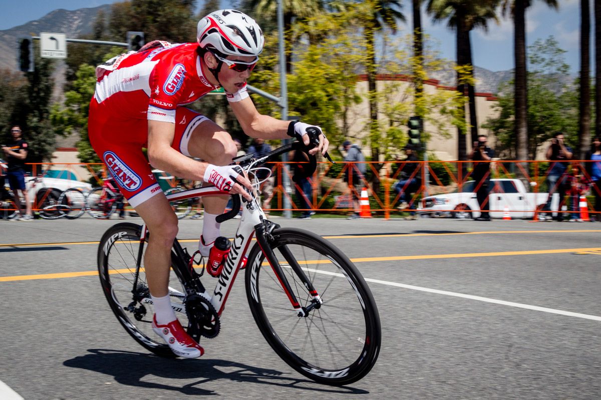 Bredan Rhim (Cal Giant) turns the corner at the top of the descent.