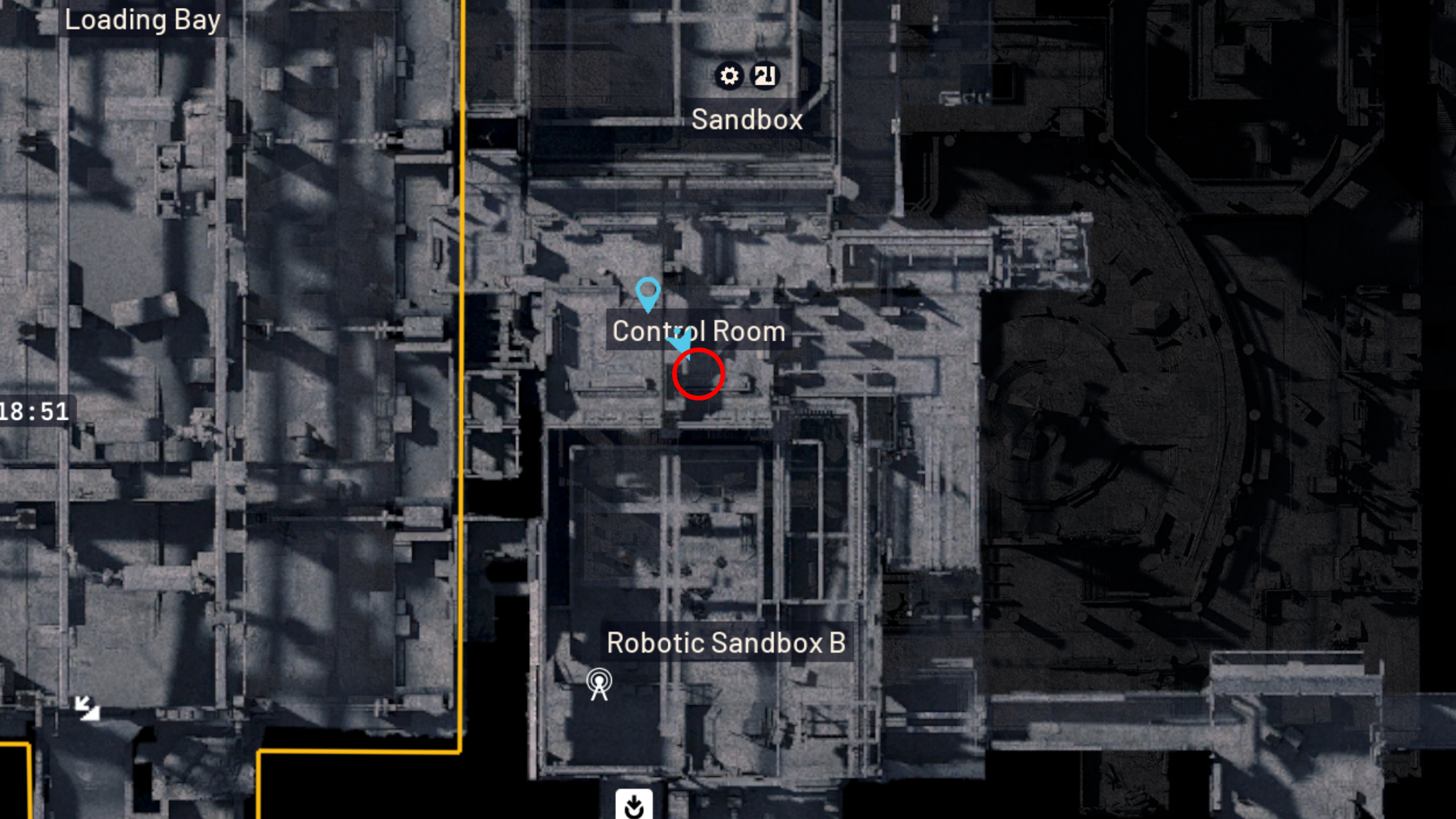 Arc Raiders Fragmented Logs: A map with a red circle highlighting a location in Control Room.
