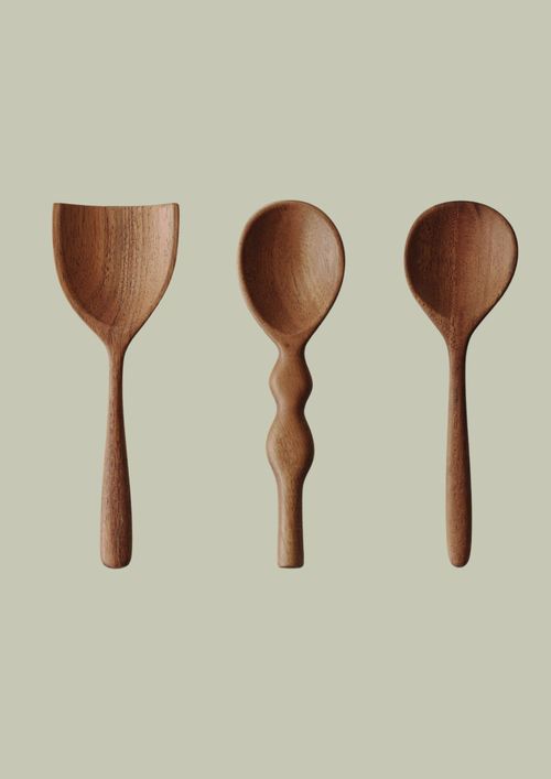 Set of 3 Acacia Wood Serving Spoons