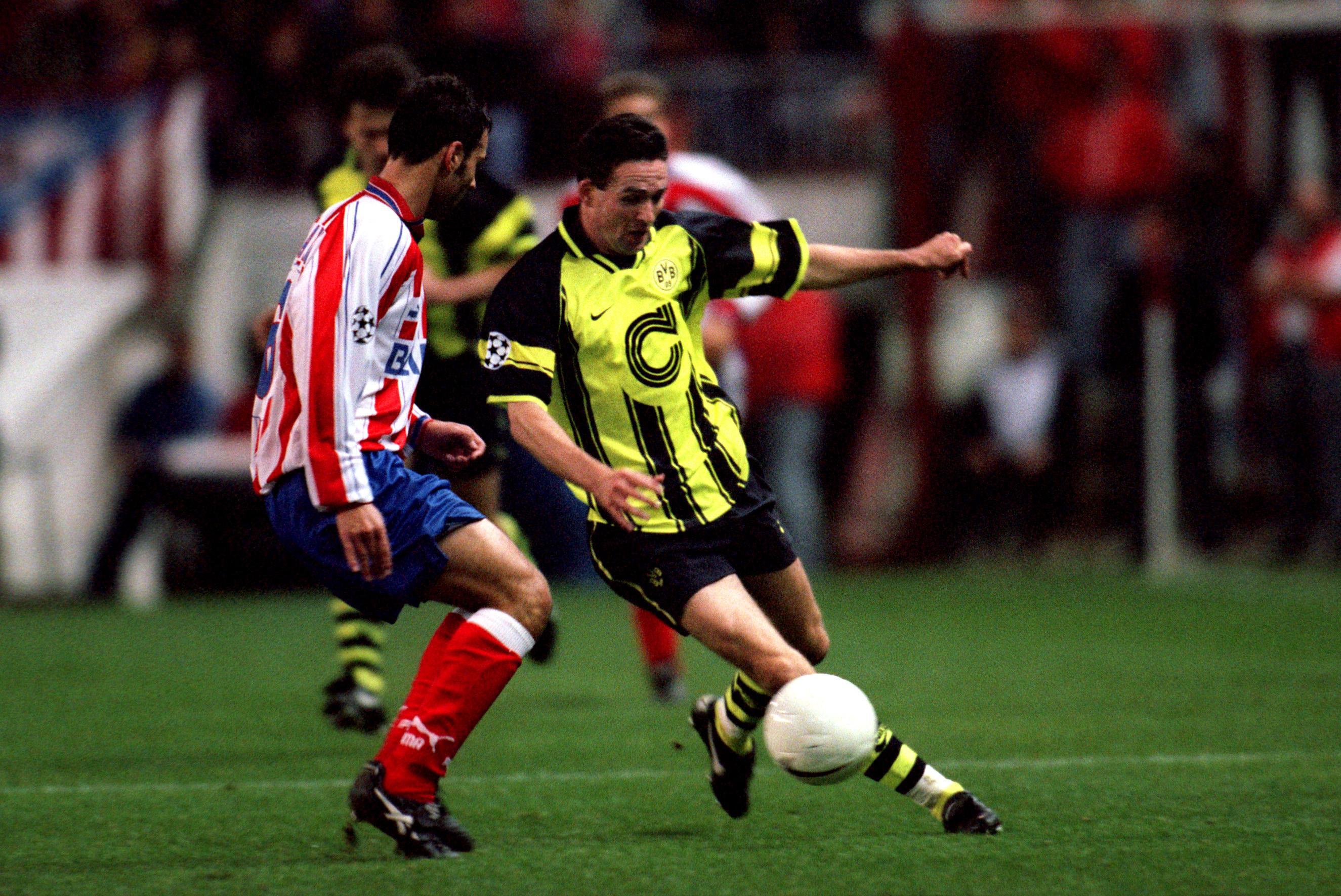 Paul Lambert playing for Borussia Dortmund against Atletico Madrid in the Champions League, 1996