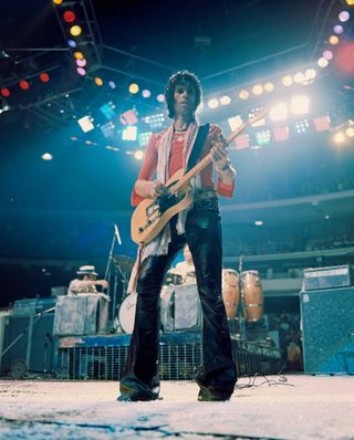 Keith Richards on stage during the Rolling Stones' 1975 Tour of the Americas