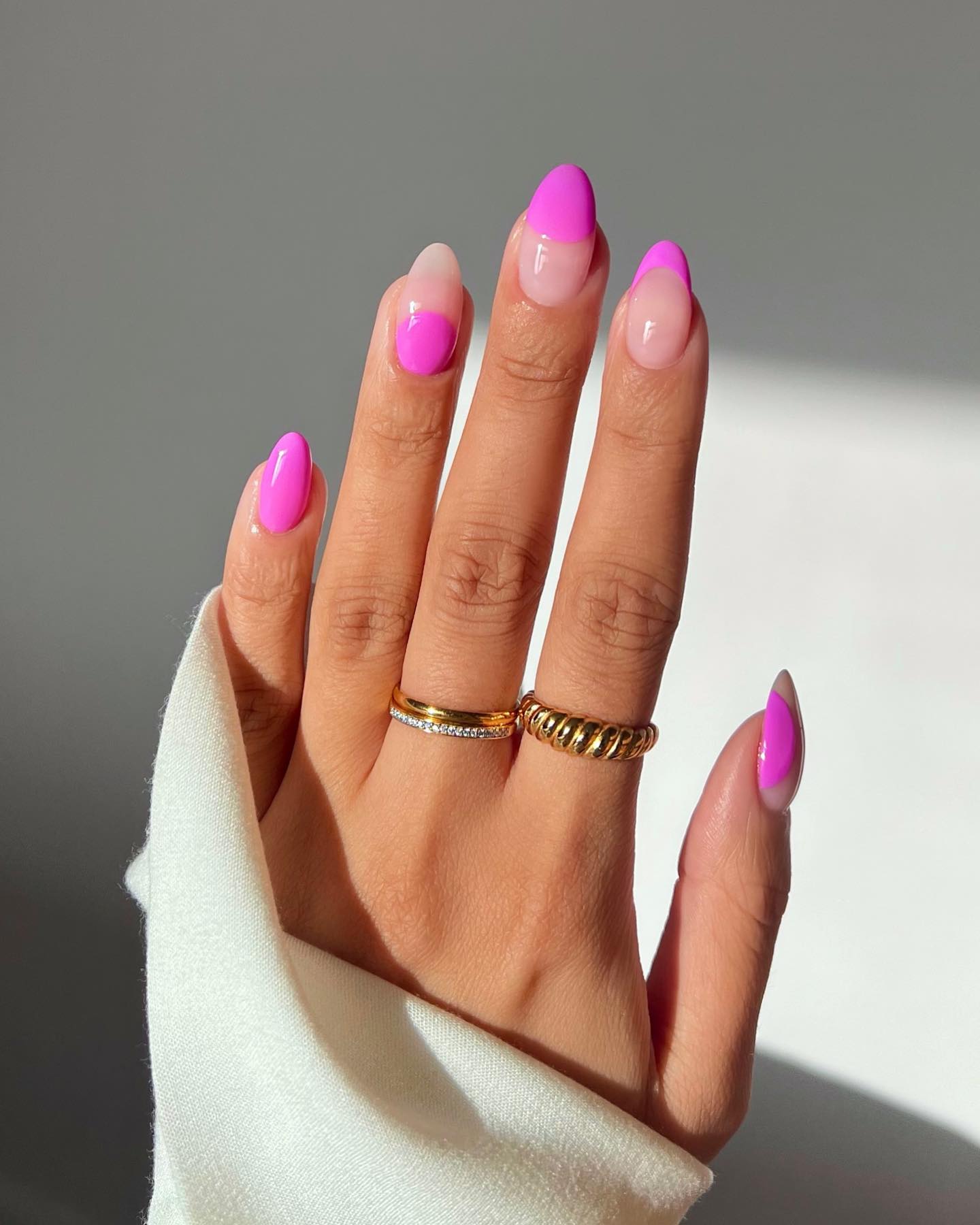 Hot pink negative space nails nails by Iram Shelton