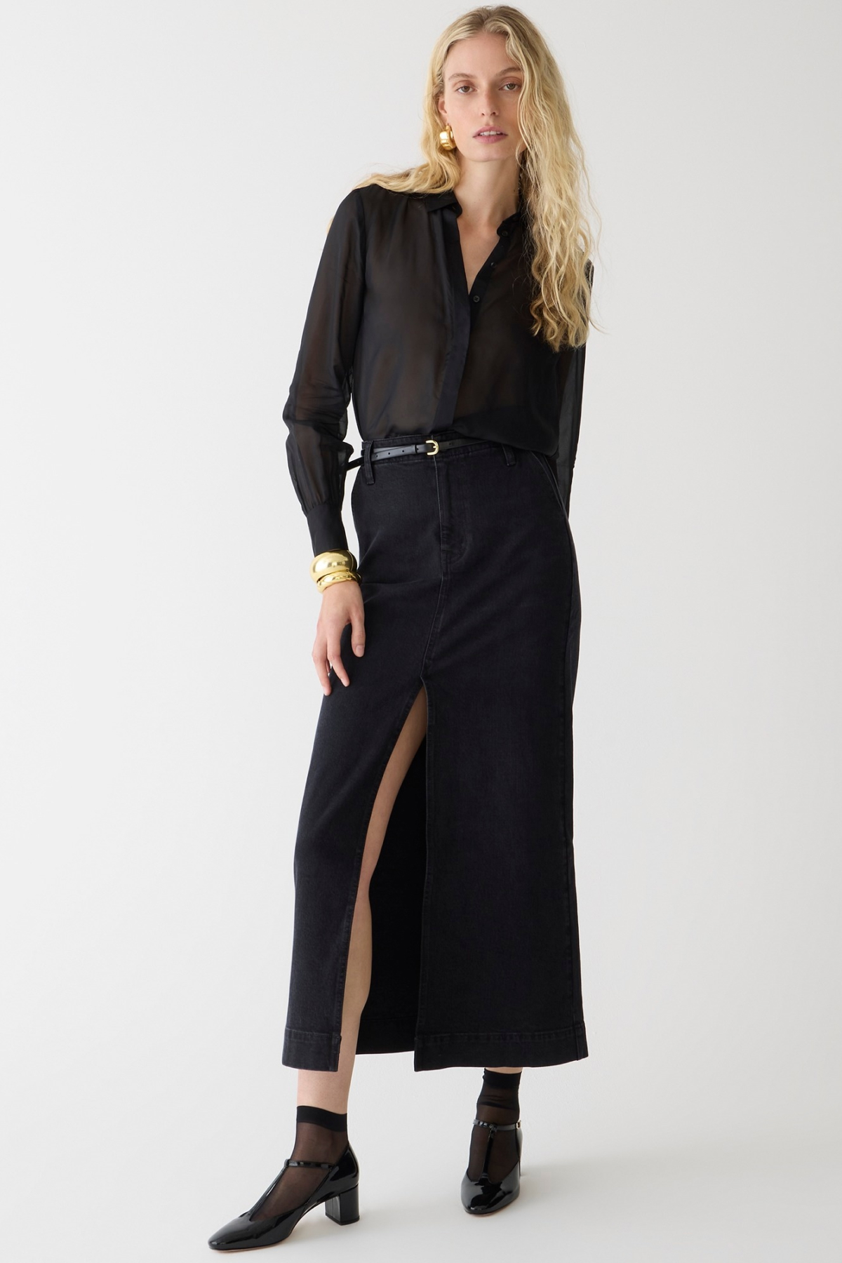 J.Crew Denim Maxi Skirt in Washed Black