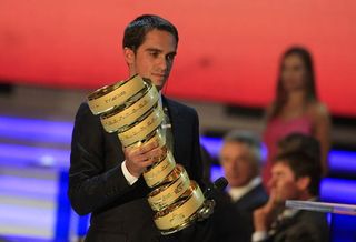 Alberto Contador with the Giro d'Italia trophy