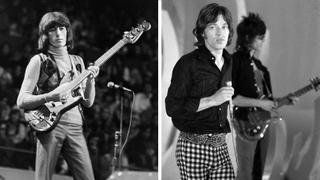 The Rolling Stones perform at the Boston Garden. Bill Wyman on bass. Mick Jagger of The Rolling Stones.