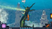 A shrimp dodges a laser beam fired by an eel in Shrimp Game.