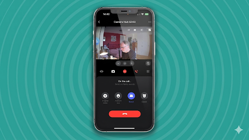 Screen grab of Aqara Home mobile app on iPhone screen showing two-way audio in use