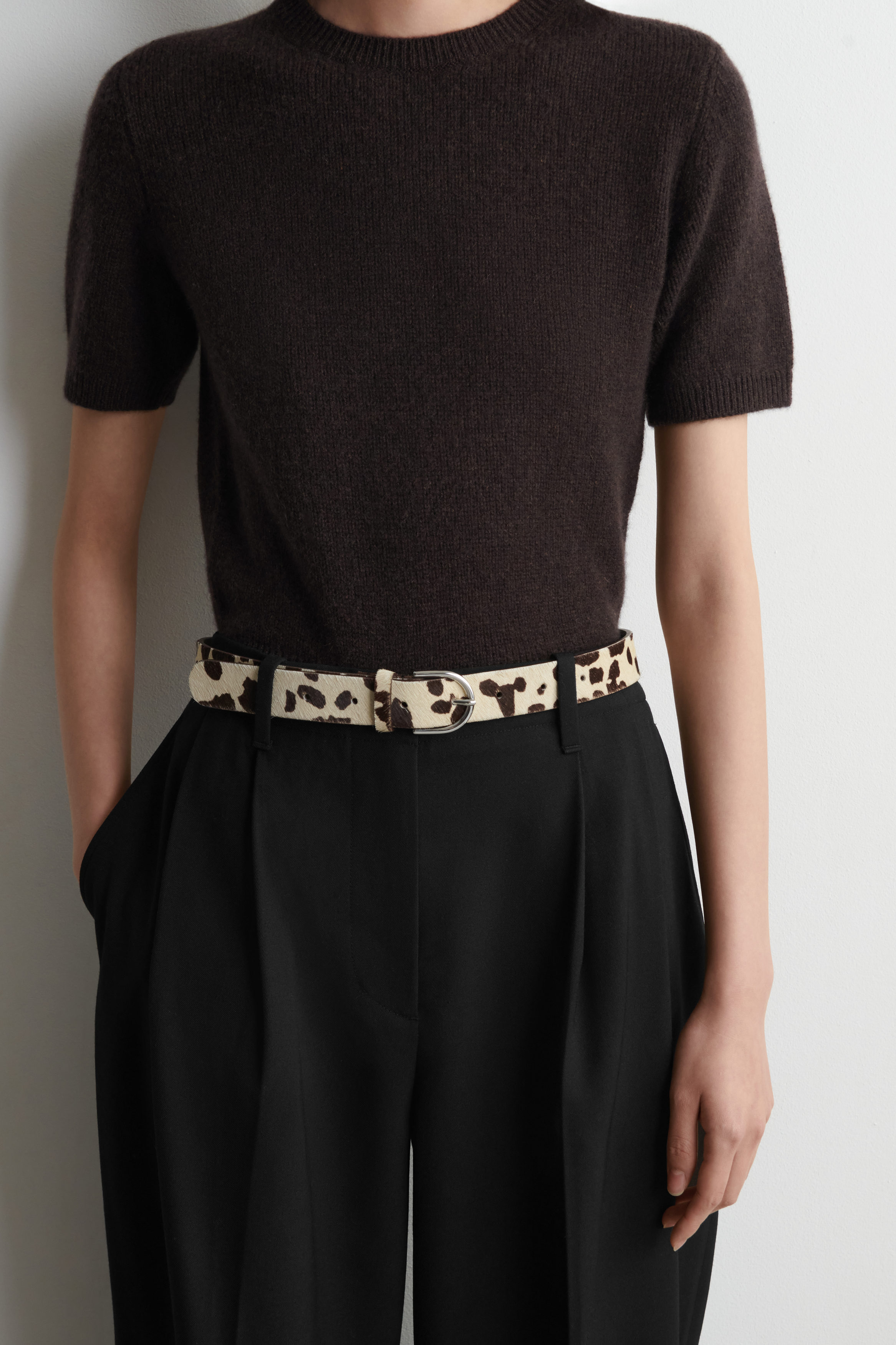 Animal-Print Pony Hair-Effect Leather Belt