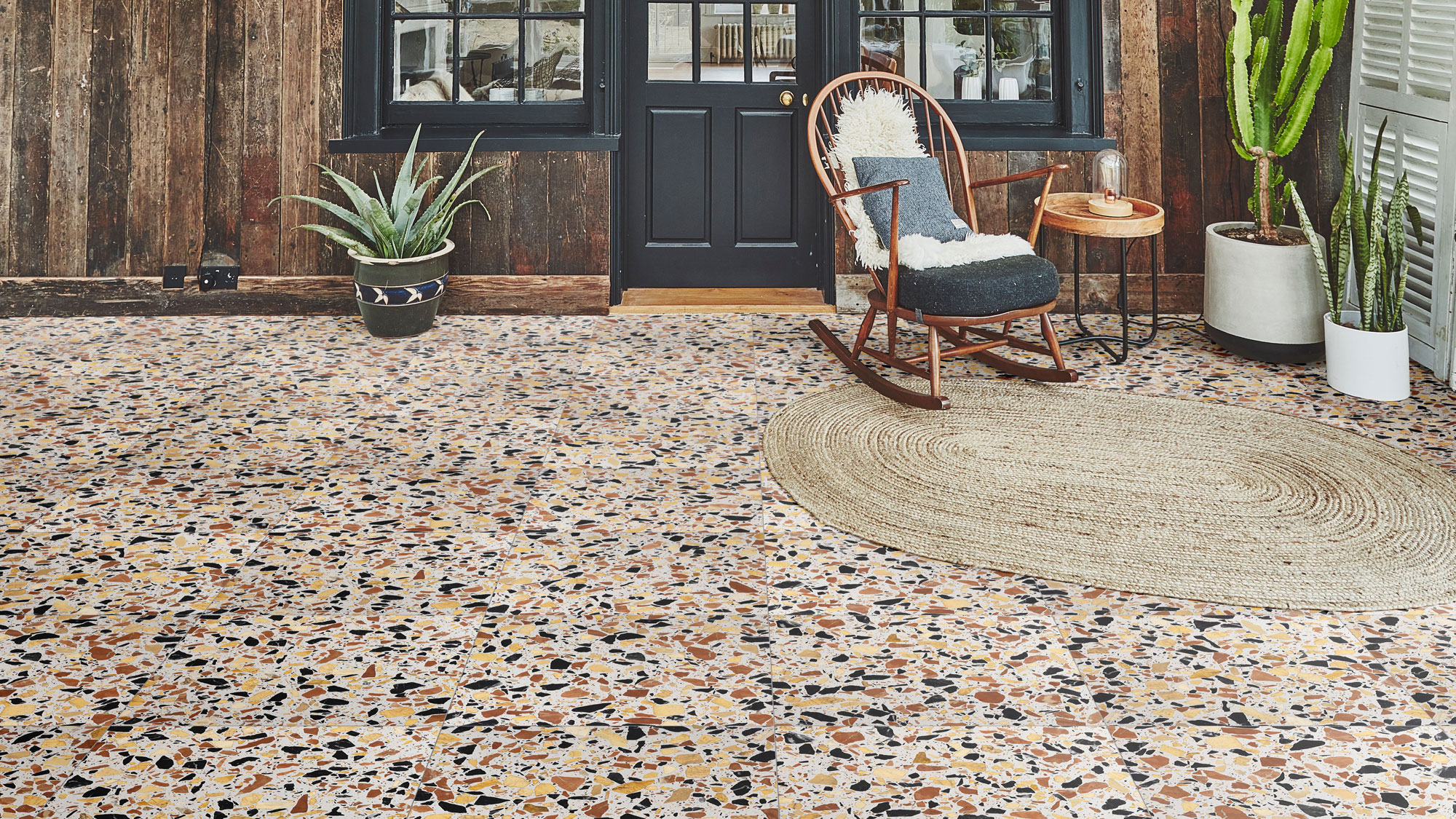 multi-coloured terrazzo flooring 