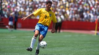 24 June 1994, FIFA World Cup, Palo Alto, Brazil v Cameroon: Jorginho of Brazil with the ball. (Photo by Mark Leech/Offside/Getty Images)