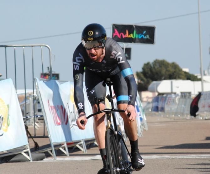 Bradley Wiggins at the finish line