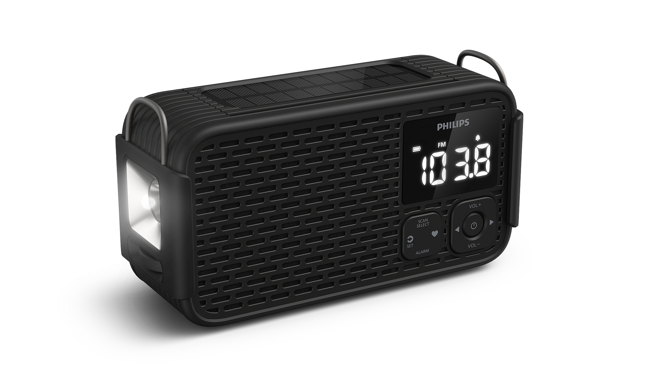 Philips TAR3500 portable radio in black on a white background