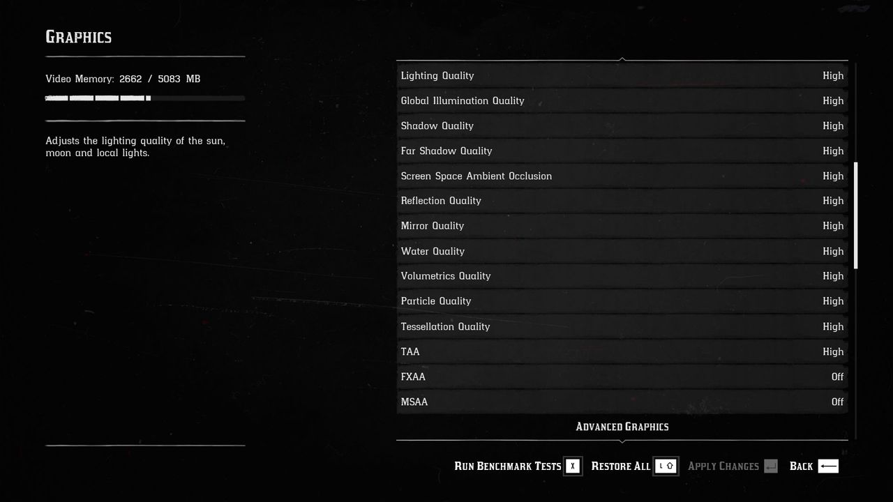 Red Dead Redemption 2 settings