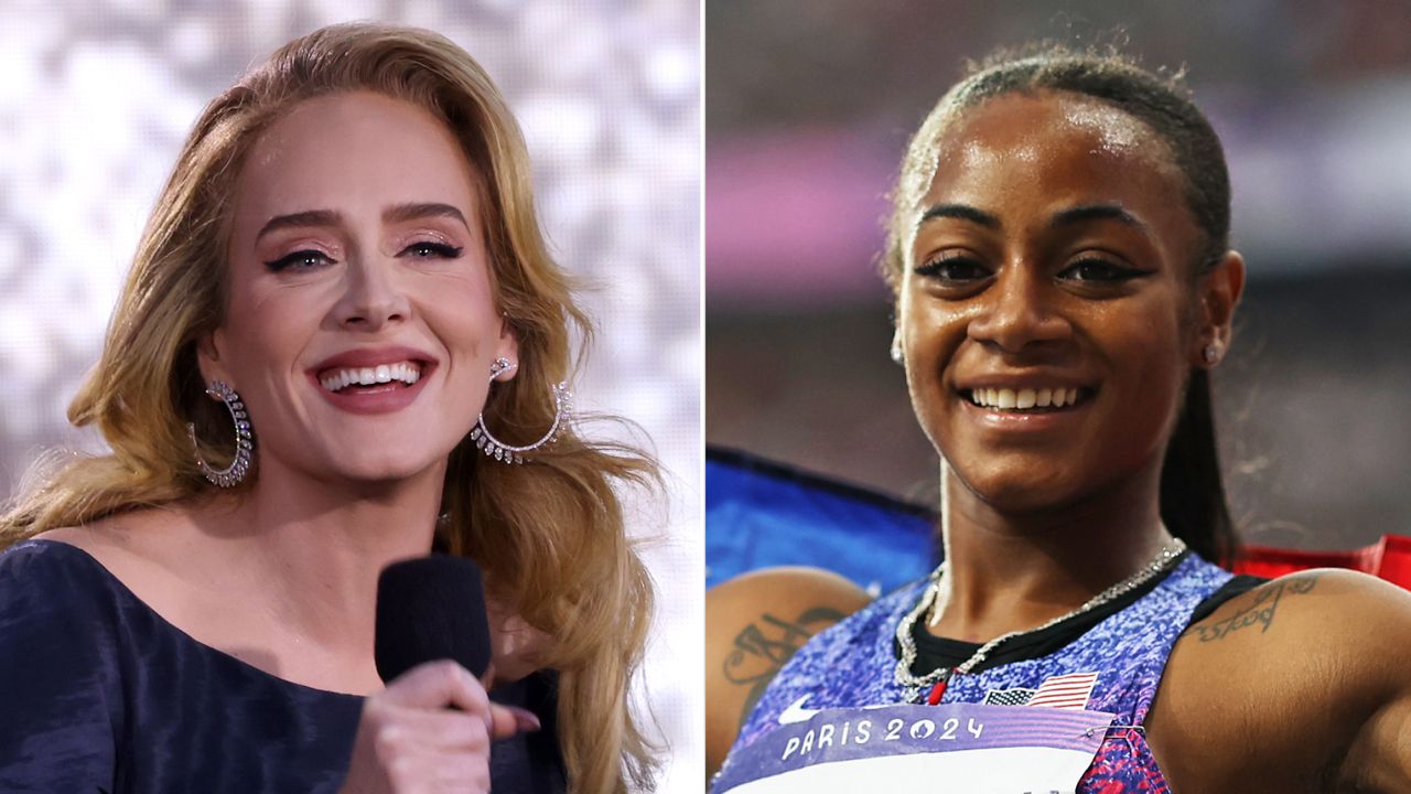 Adele stops her performance at Messe München on August 03, 2024 to watch Team USA&#039;s Sha&#039;Carri Richardson win the silver medal in the women&#039;s 100m final on day eight of the Olympic Games Paris 2024.