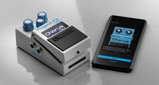 Boss PX-1 Plugout FX: the white compact series pedal has blue knobs, digital display, and is a platform for 16 digitally modelled Boss effects, one of which is available at a time.