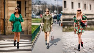 street style showing what to wear to a concert mini dress and boots