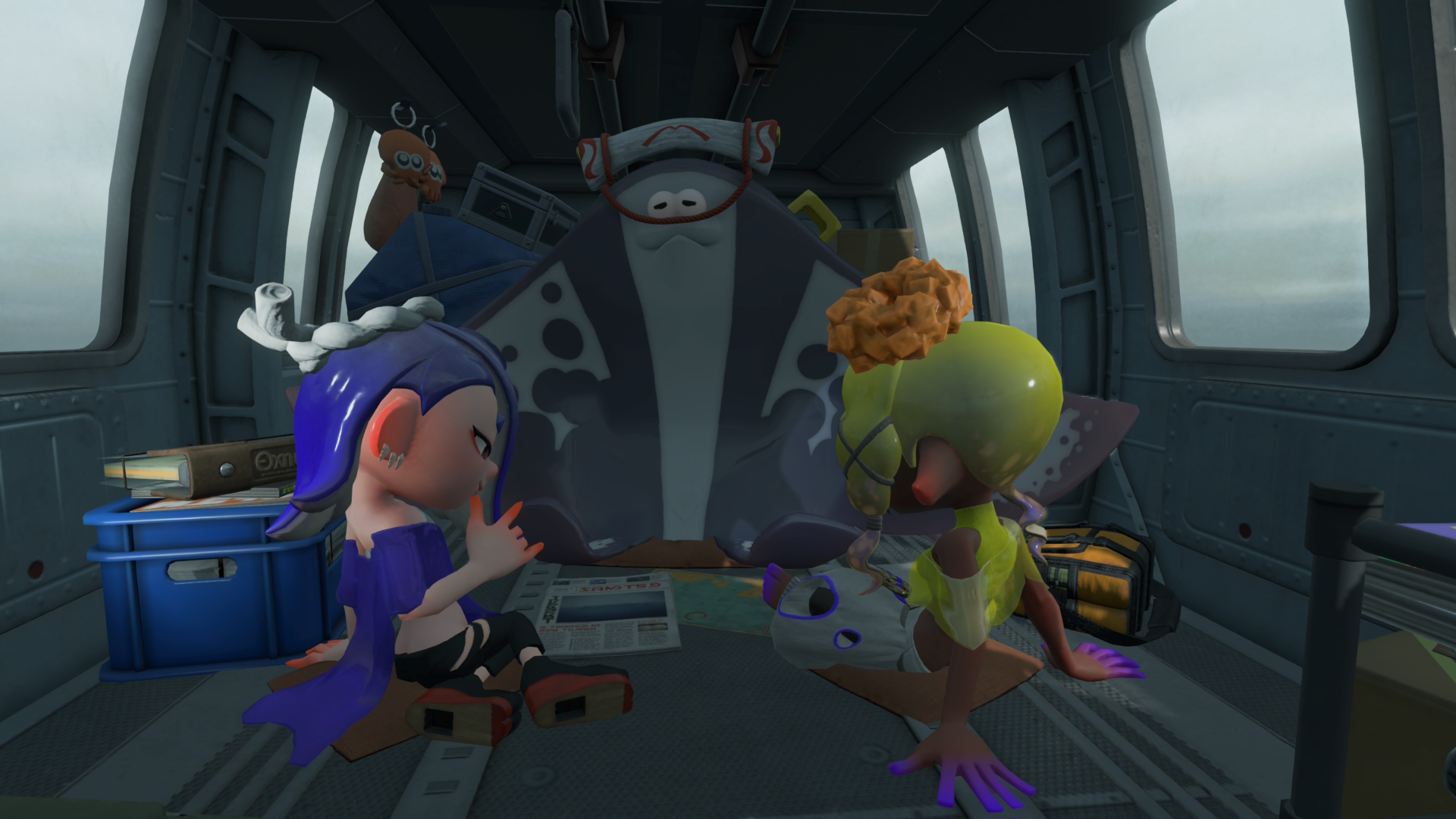 اعضای Deep Cut در خارج از کشور در یک هلیکوپتر در Splatoon Raiders