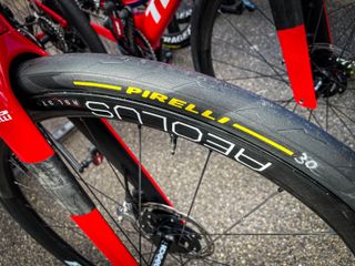 Close up image of tyres at Strade Bianche