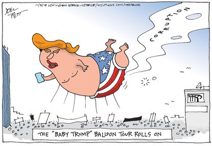 Political Cartoon U.S. The Baby Trump Balloon Tour