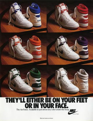 ‘On Your Feet or In Your Face’ poster, Nike Air Force, 1986