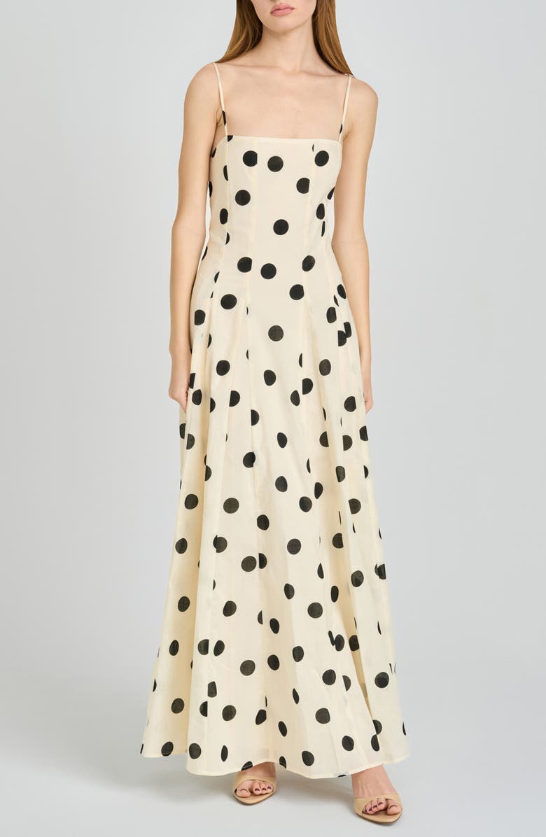 Carolina Polka Dot Cotton Godet Maxi Dress