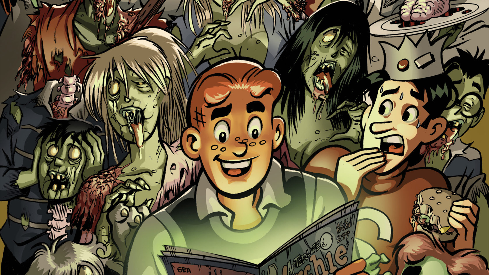 Archie Andrews and Jughead Jones surrounded by zombies