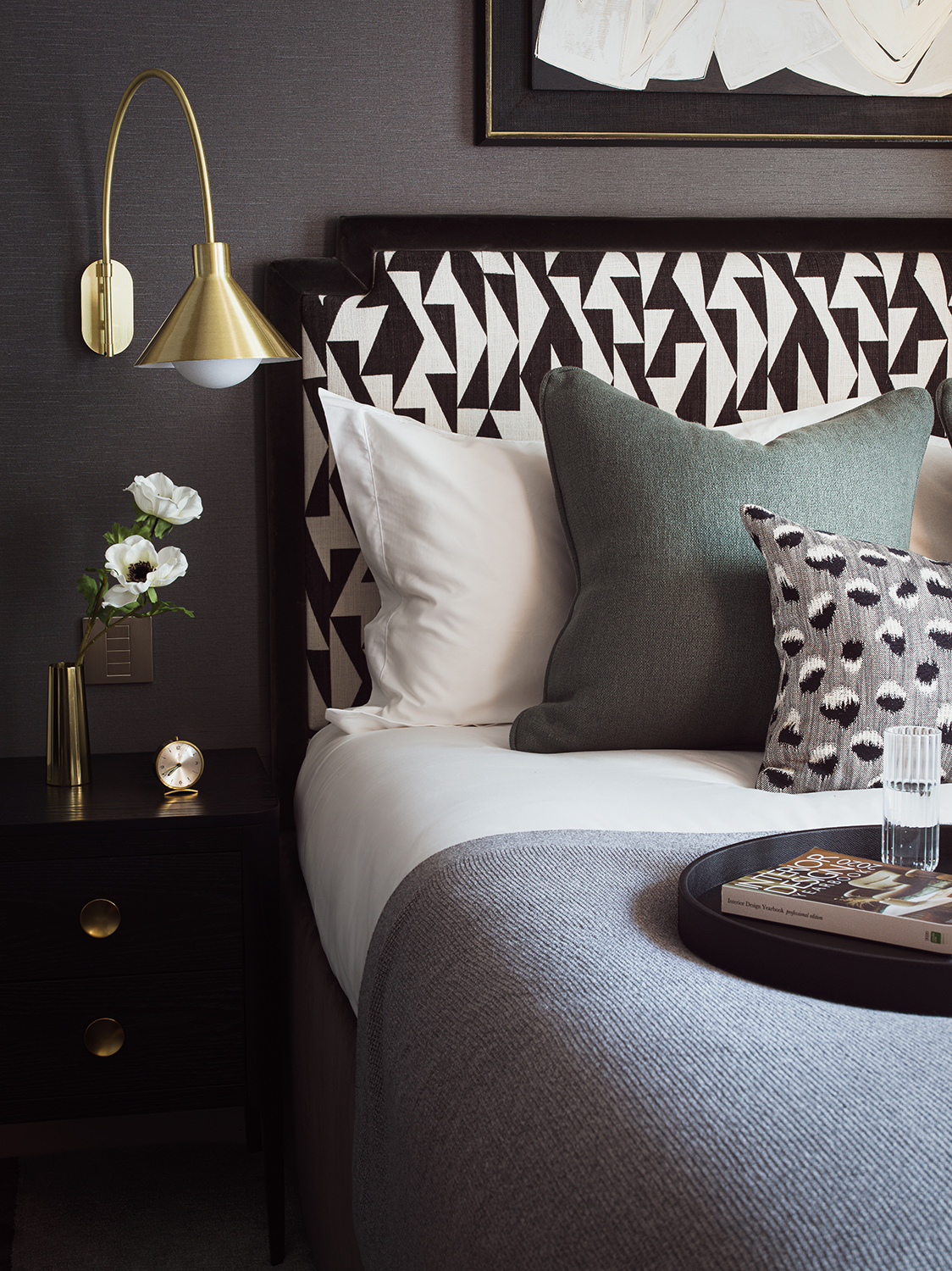 patterned black headboard