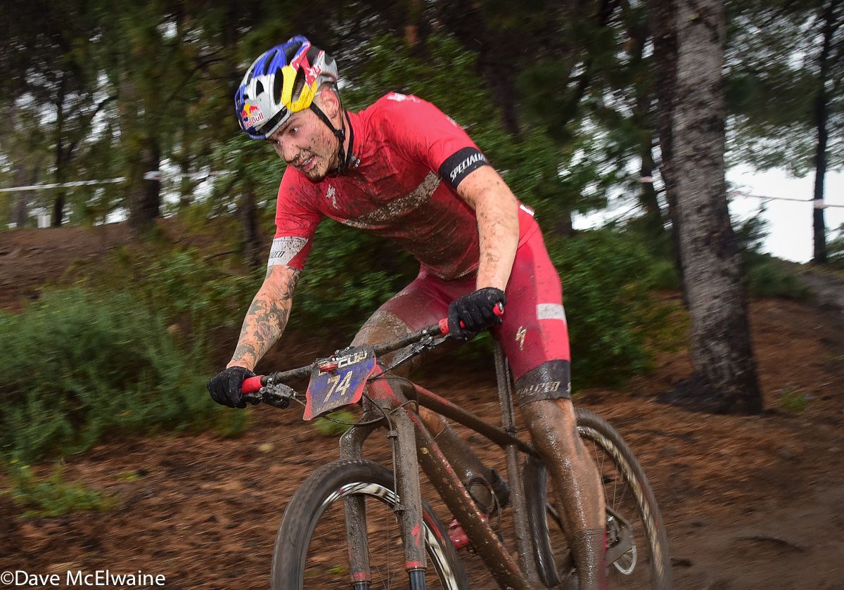 Simon Andreassen (Specialized) riding with a thirty-second lead on lap three