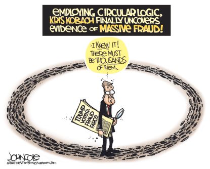 Political cartoon U.S. Kris Kobach voter fraud