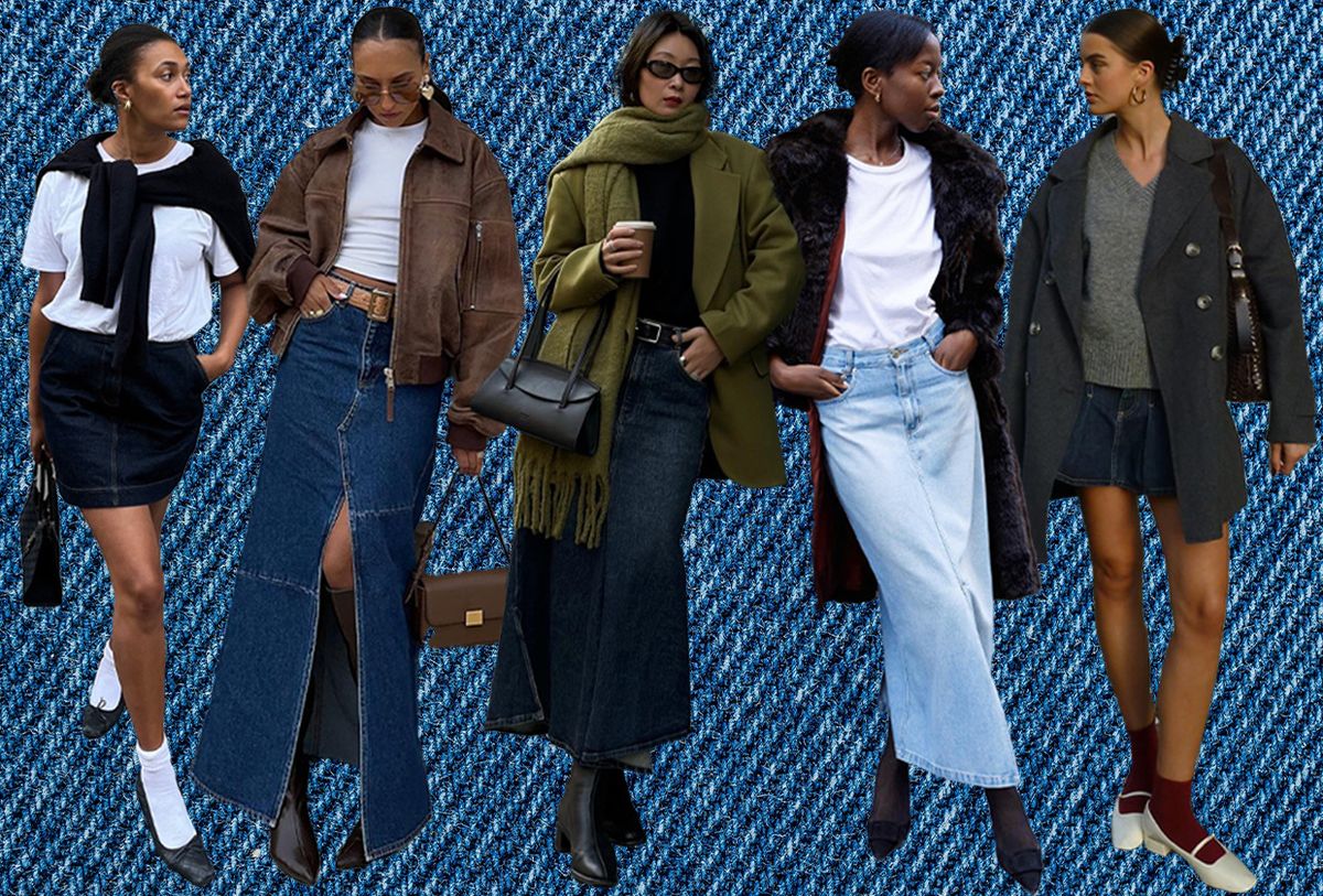 mid length denim skirts 90s