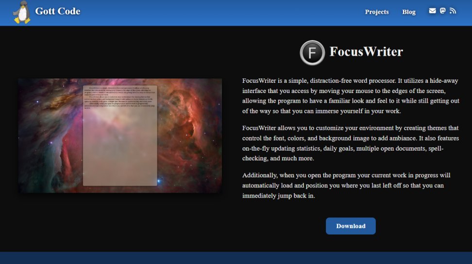 FocusWriter website screenshot (June 2025).